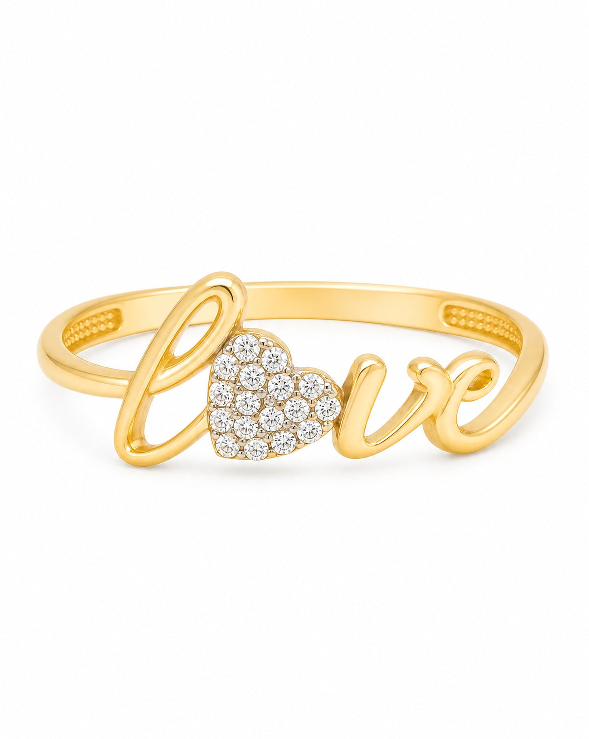 14K Two-Tones Gold "Love" with CZ Heart Ring