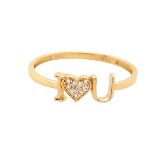 14K Yellow Gold "I Love U" with CZ Heart Ring