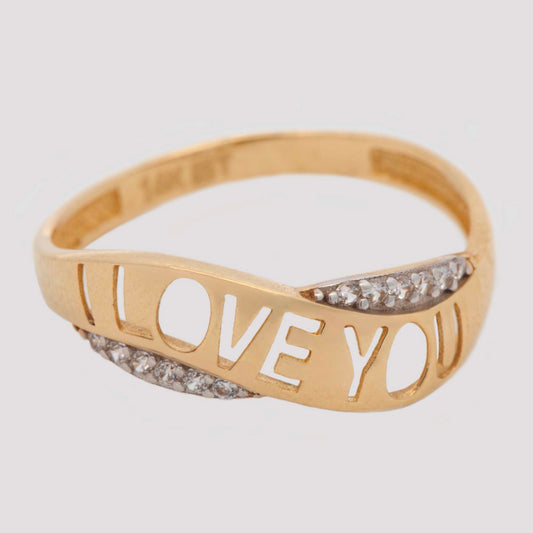 14K Yellow Gold "I Love You" Bypass with CZ Accents Ring