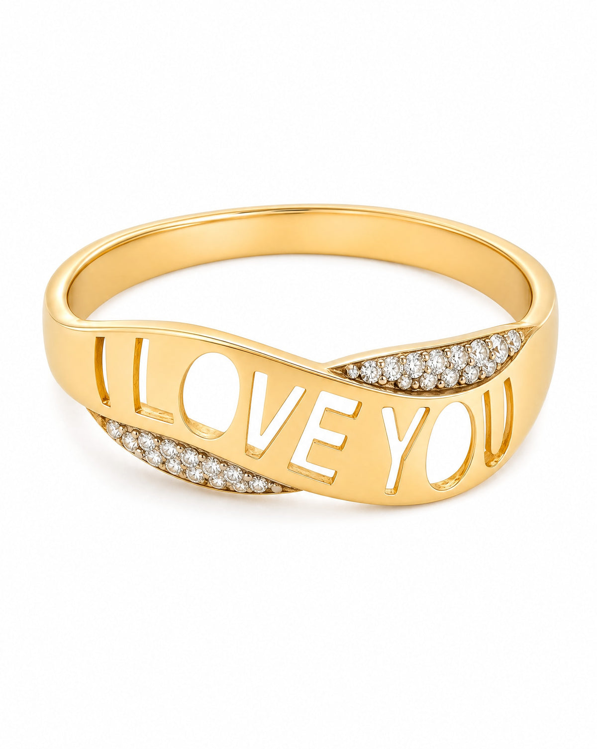 14K Yellow Gold "I Love You" Bypass with CZ Accents Ring
