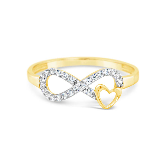 14K Two-Tones Gold Infinity CZ Heart Ring