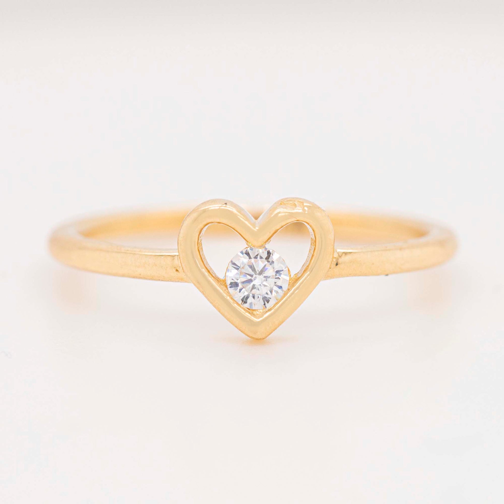 14K Yellow Gold Open Heart Solitaire CZ Ring