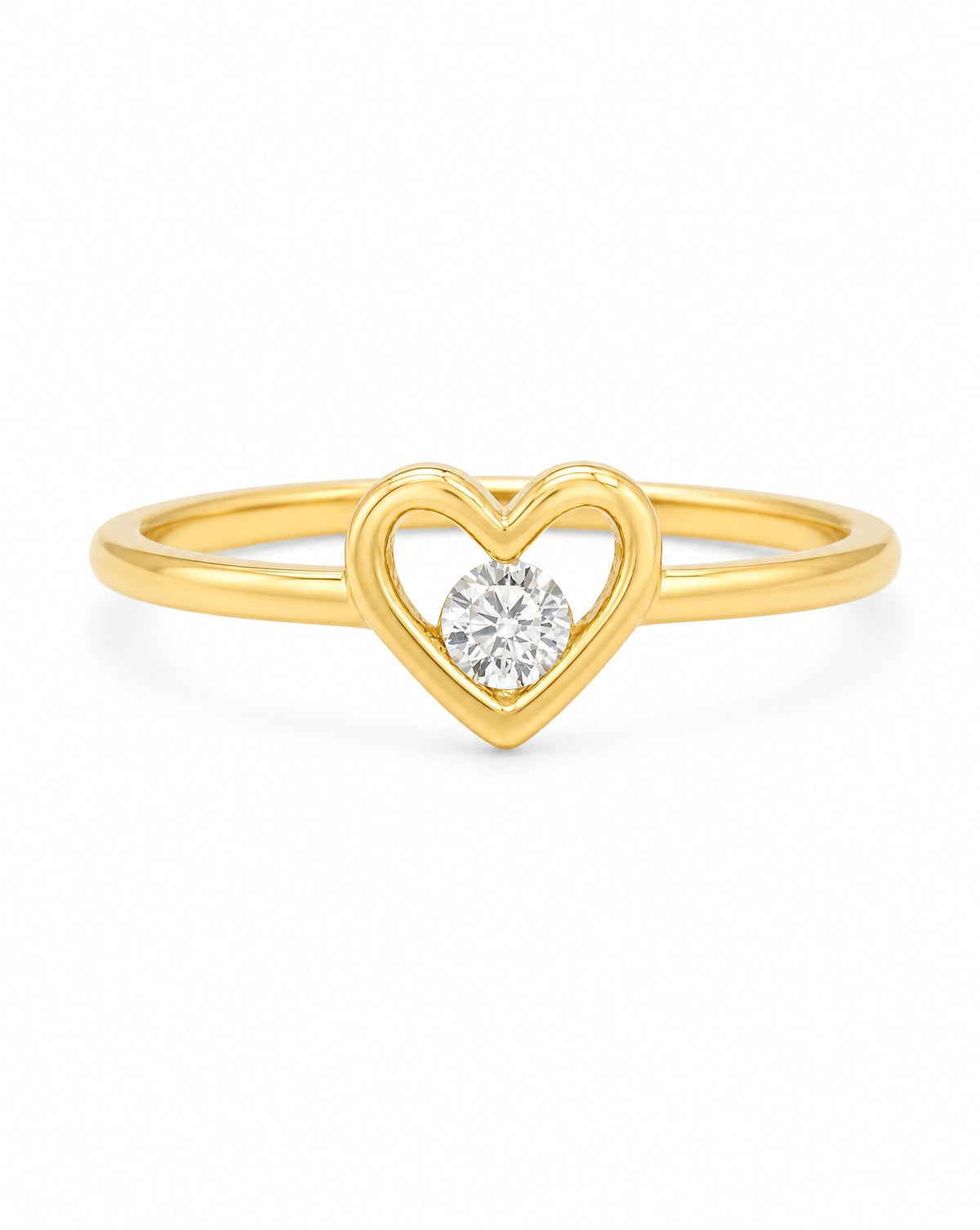 14K Yellow Gold Open Heart Solitaire CZ Ring
