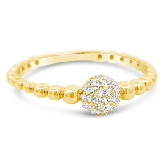 14K Yellow Gold CZ Ball Beaded Band Ring
