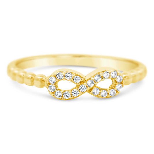 14K Yellow Gold Infinity CZ Beaded Band Ring