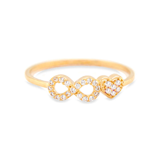 14K Yellow Gold Infinity and Heart CZ Ring