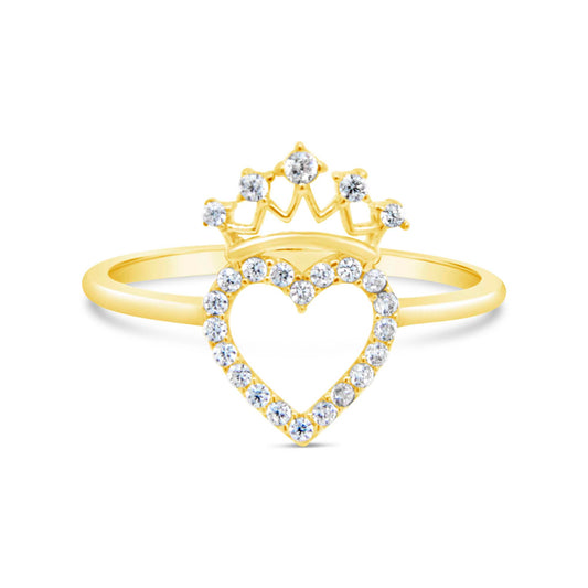 14K Yellow Gold Heart with CZ Crown Ring
