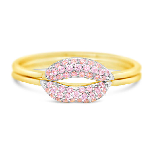 14K Two-Tones Gold Pink CZ Lips Ring