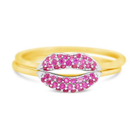 14K Two-Tones Gold Hot Pink CZ Lips Ring