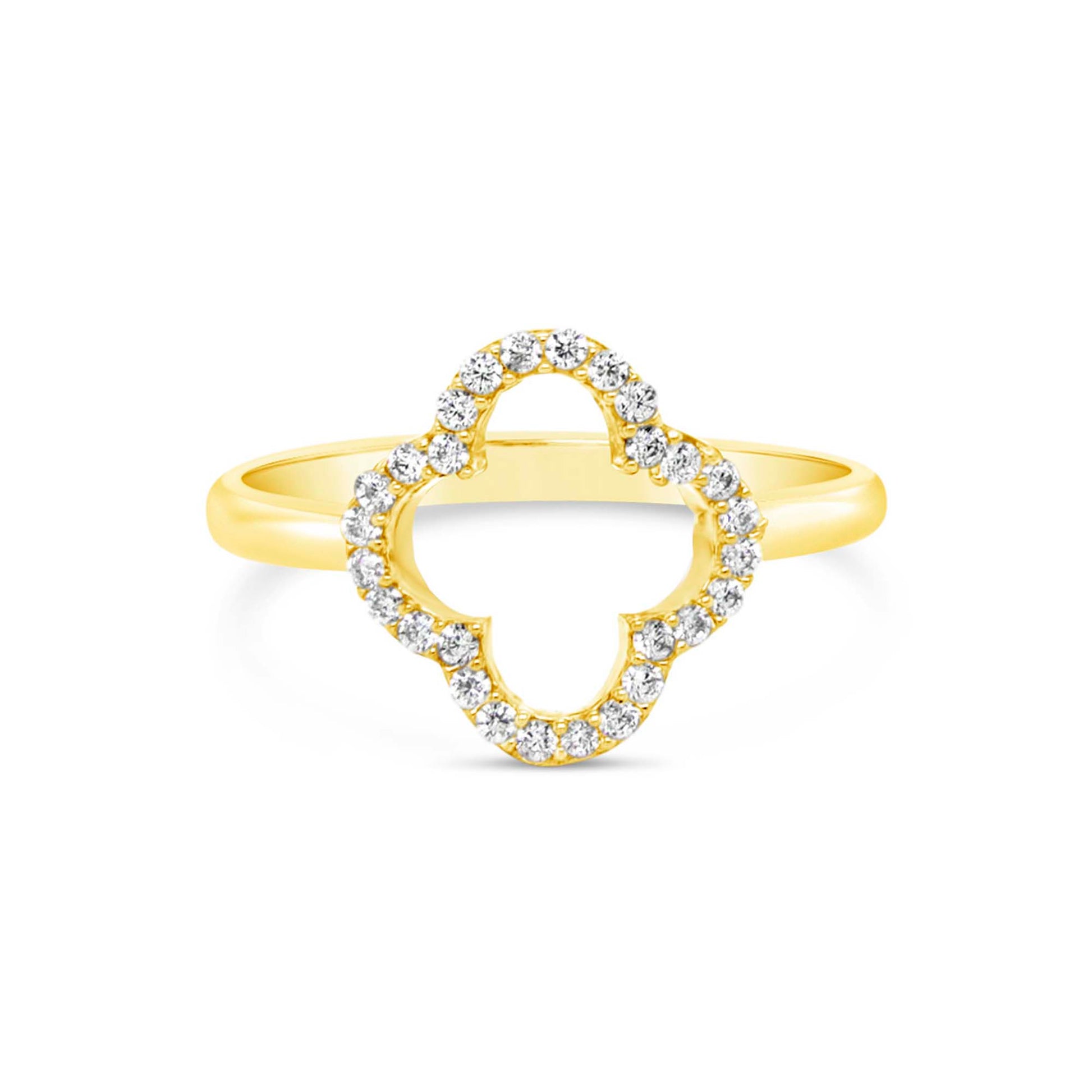 14K Yellow Gold Open Clover CZ Ring
