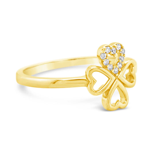 14K Yellow Gold Clover Hearts with CZ Accents Ring