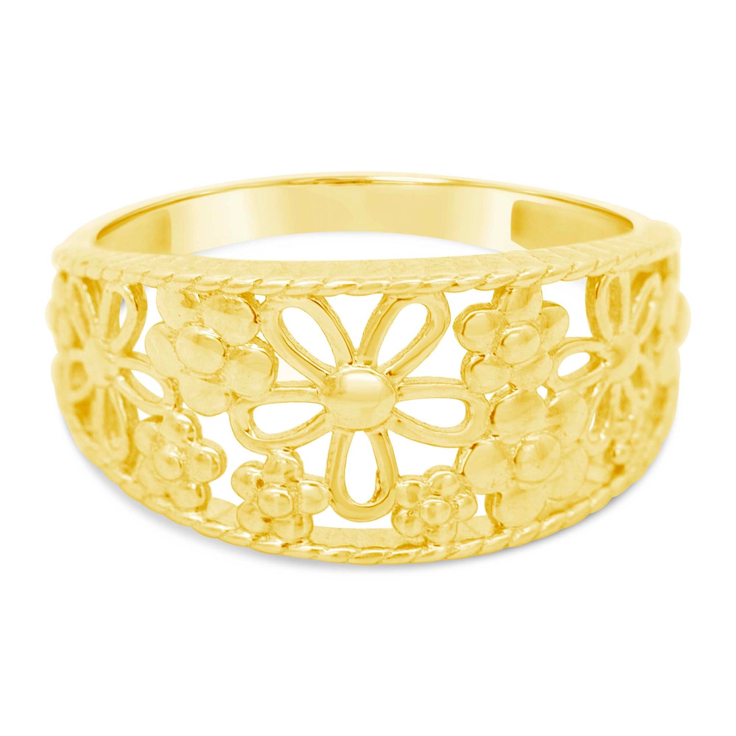 14K Yellow Gold Wide Open Floral Ring