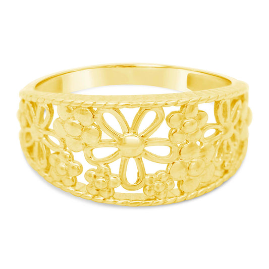 14K Yellow Gold Wide Open Floral Ring