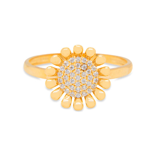 14K Yellow Gold Flower with CZ Center Ring