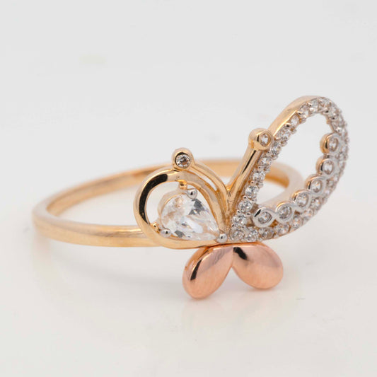 14K Tri-Color Gold Abstract Butterfly CZ Ring