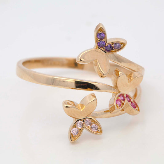 14K Yellow Gold Multi-Color Butterfly Wrap CZ Ring