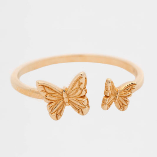 14k Yellow Gold Double Deatiled Butterfly Open Ring