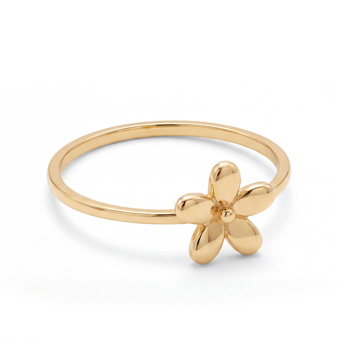 14K Yellow Gold Plain Daisy Flower Ring
