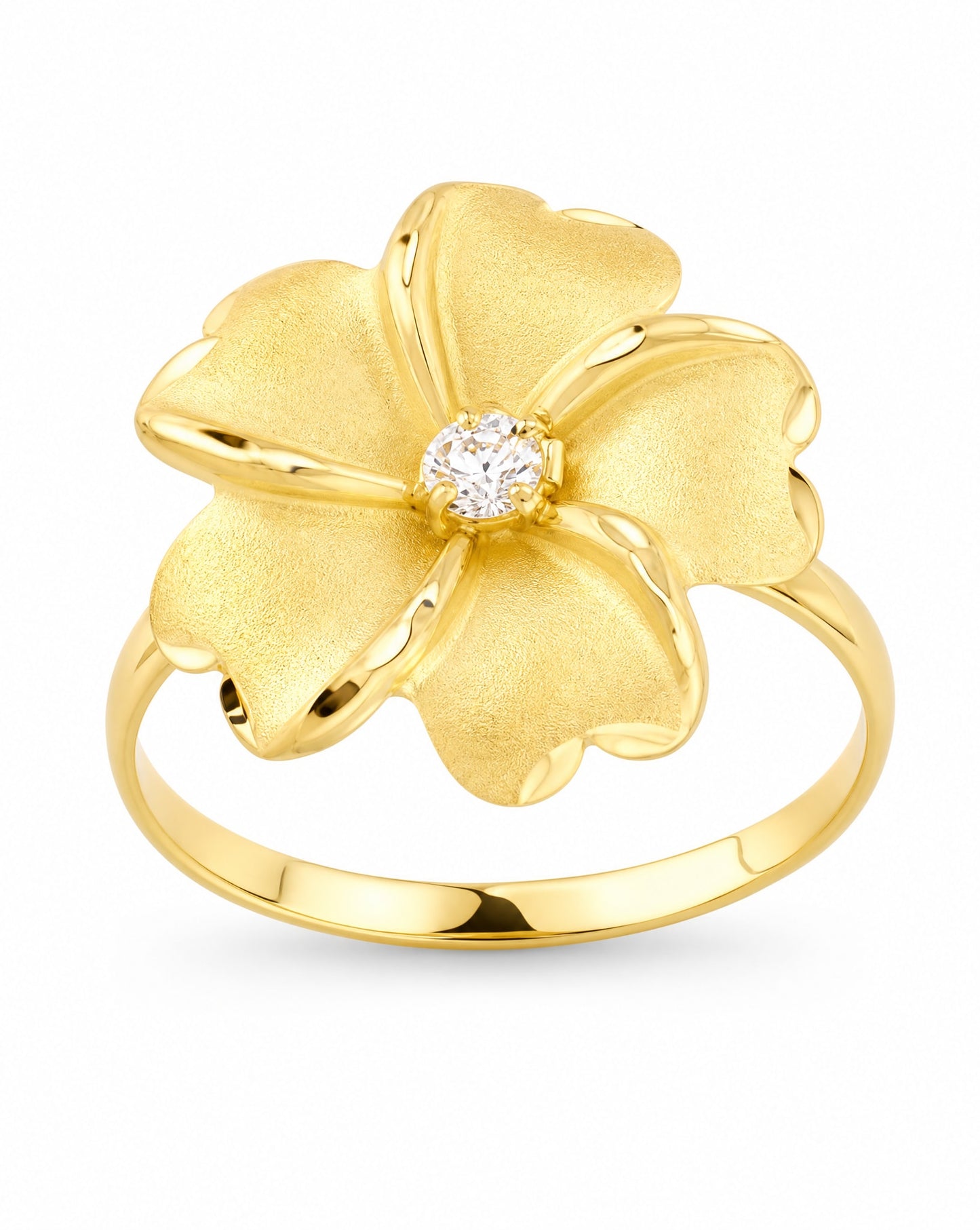 14K Yellow Gold Medium Matted Flower Ring