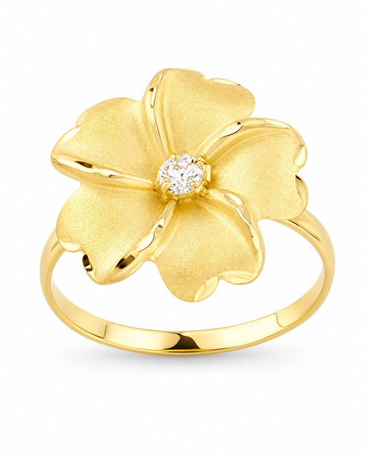14K Yellow Gold Medium Matted Flower Ring