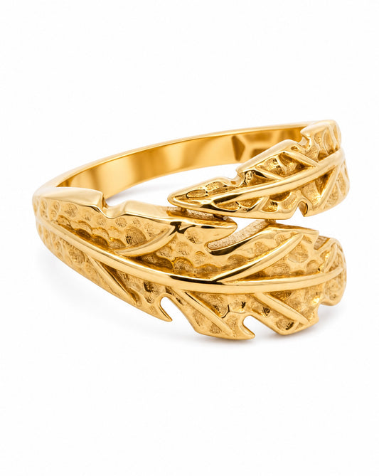 14K Yellow Gold Diamond Cut Palm Tree Flower Wrap Around Ring