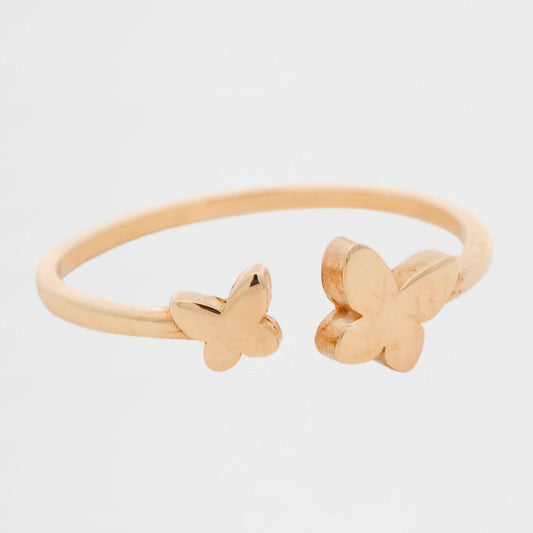 14k Yellow Gold Double Butterfly Open Ring