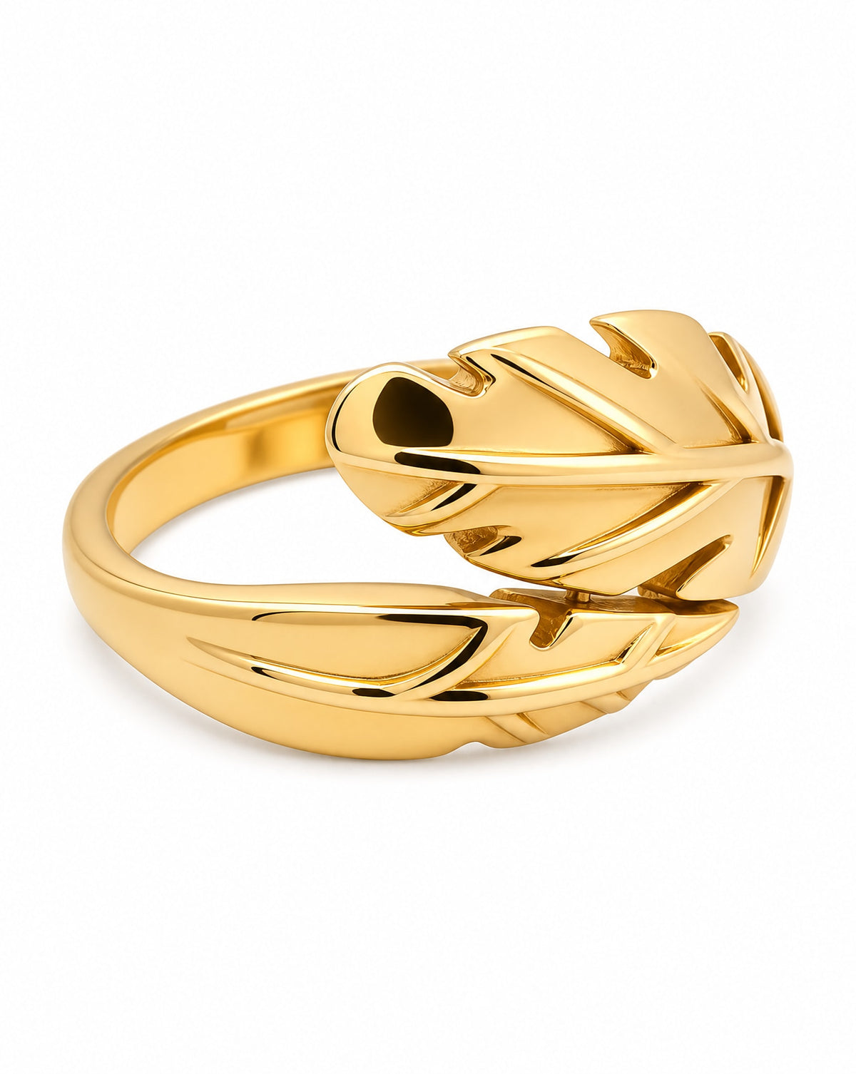 14K Yellow Gold Plain Palm Tree Flower Wrap Around Ring