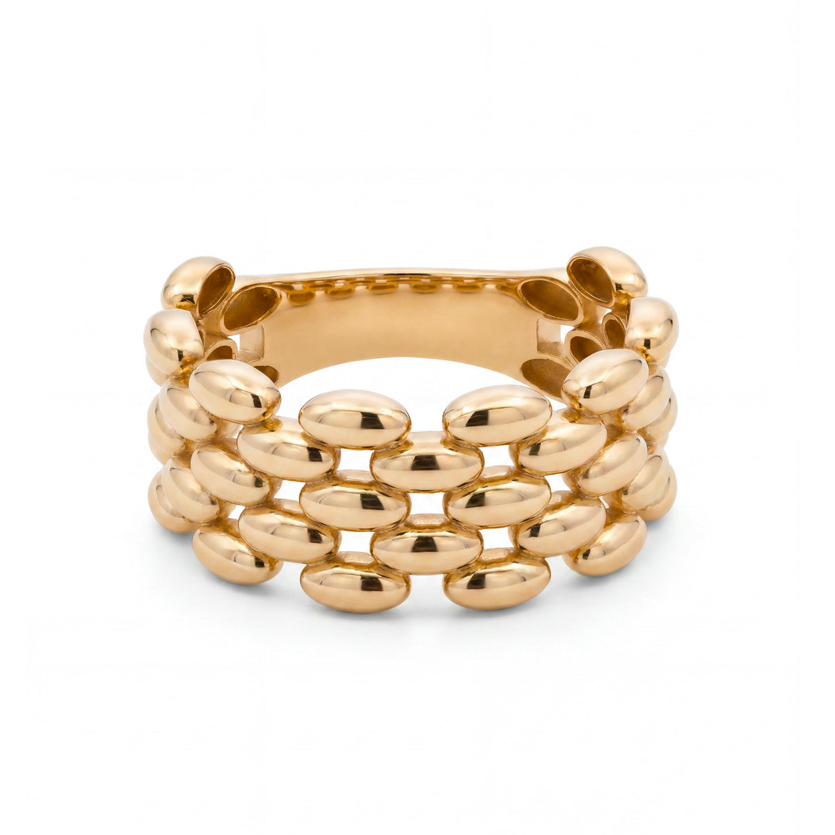 14K Yellow Gold Multi Rows Long Beads Ring