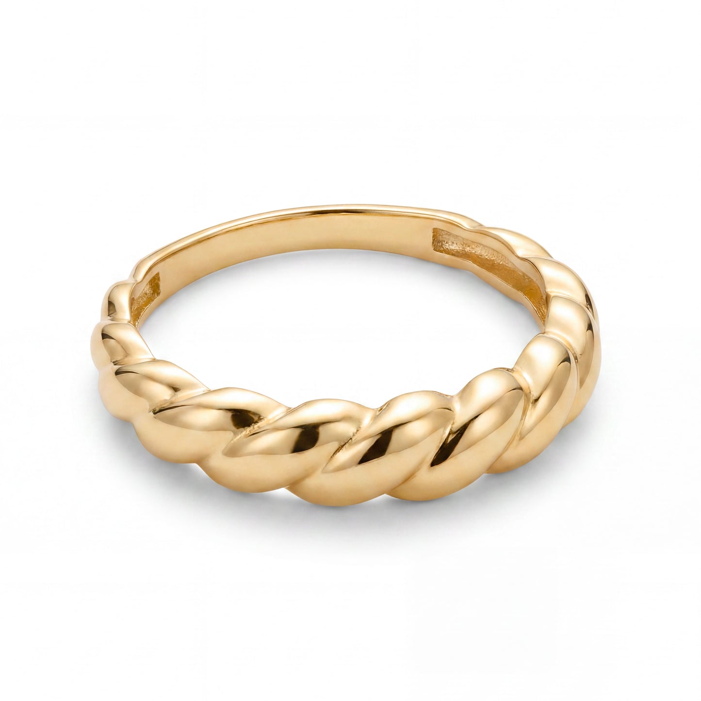 14K Yellow Gold Crescent Rope Ring