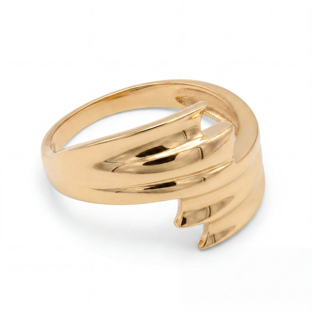 14K Yellow Gold Triple Row Closed Bypass Ring