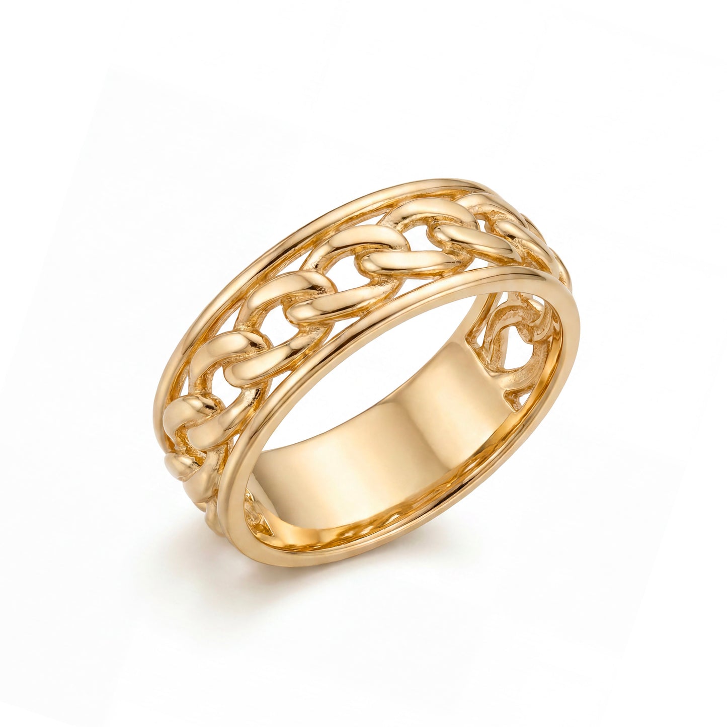 14K Yellow Gold Cuban Link Bezel Ring