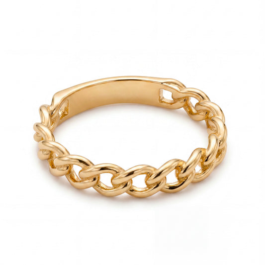 14K Yellow Gold Curb Chain Ring - Style 1