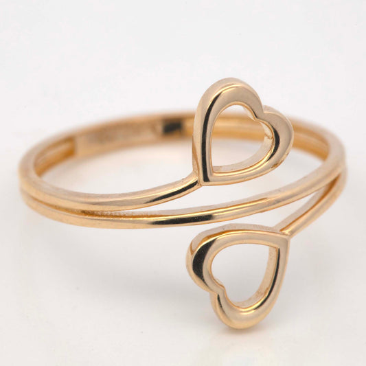 14k Yellow Gold Double Open Heart Ring