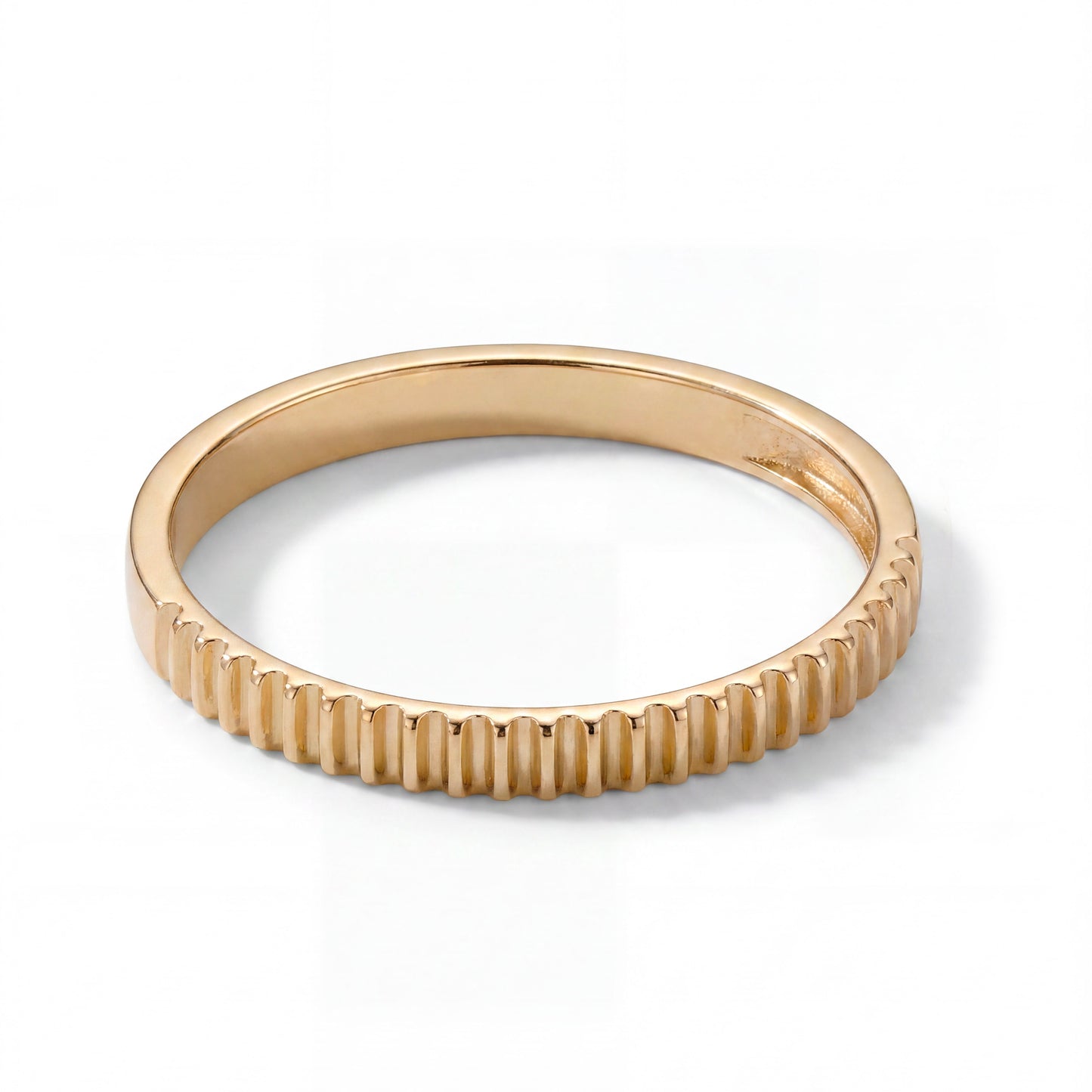 14K Yellow Gold Dainty Ribbed Band Ring