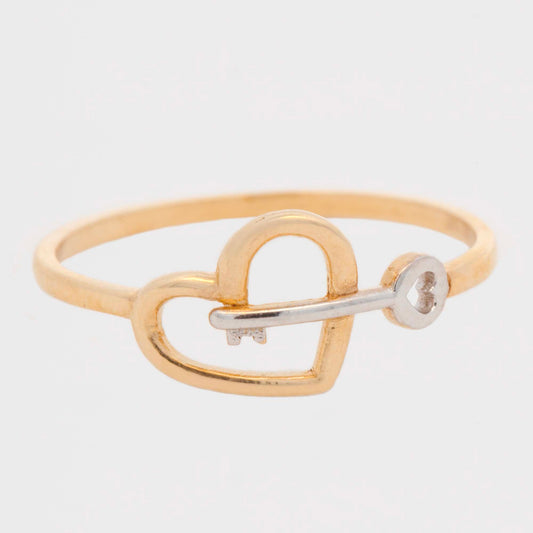 14k Yellow Gold 2 Tones Heart and Key Ring