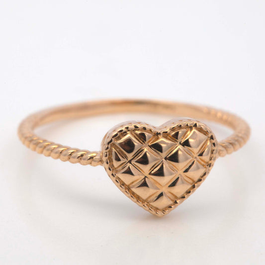 14k Yellow Gold Diamond Cut Heart Ring