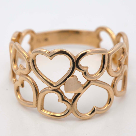 14k Yellow Gold Double Row Hearts Ring