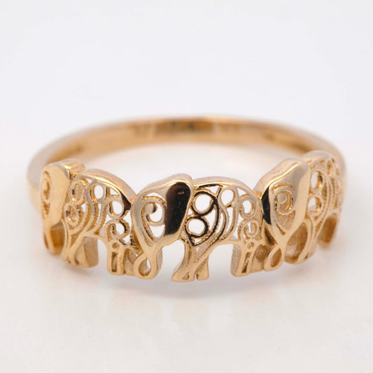 14k Yellow Gold Elephant Row Ring