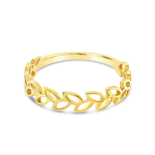 14k Yellow Gold Open Leaf Vine Ring