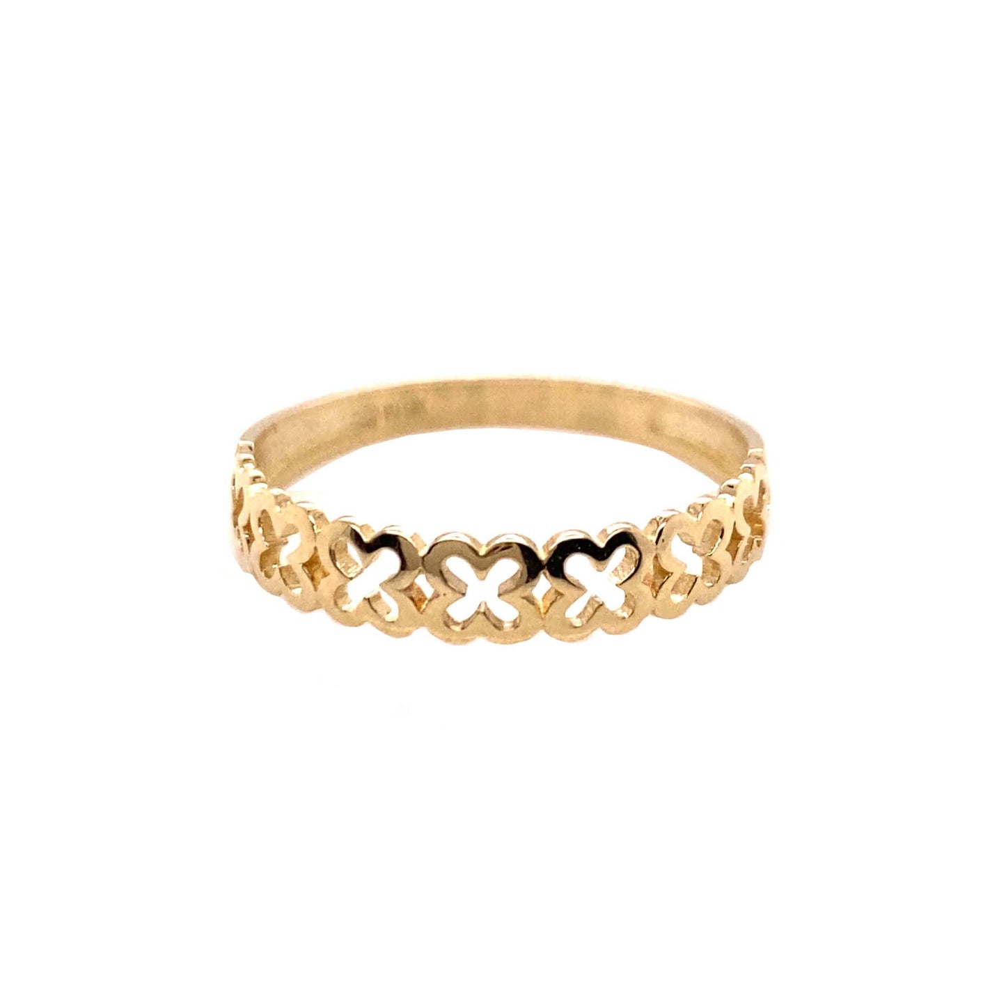 14k Yellow Gold Open Row Clover Ring