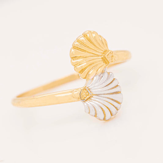 14k 2 Tones Gold Double Seashell Ring