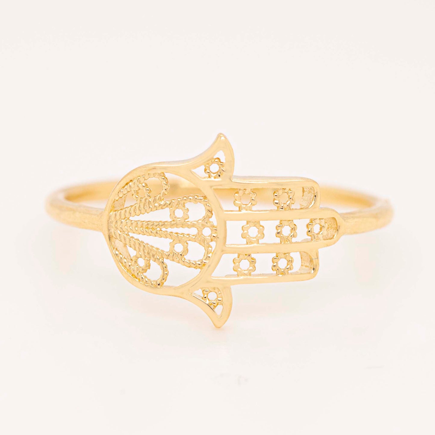 14k Yellow Gold Filigree Hamsa Ring
