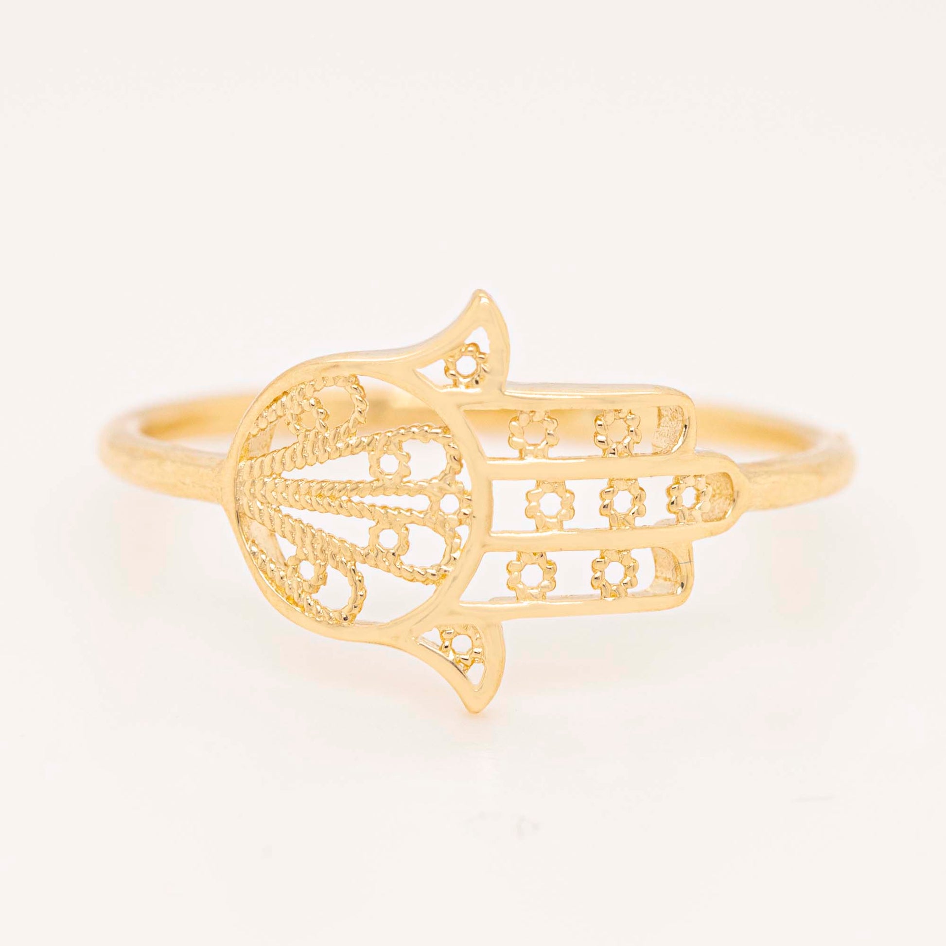 14k Yellow Gold Filigree Hamsa Ring