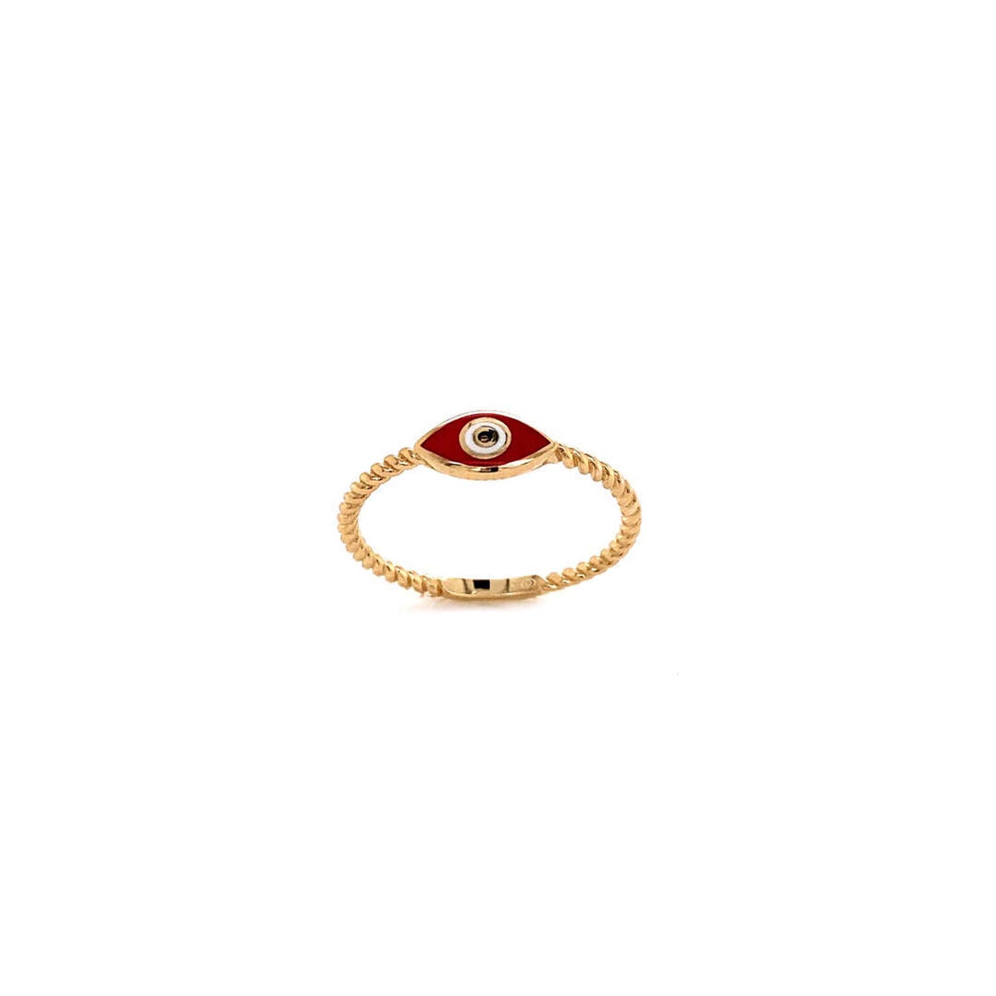 14k Yellow Gold Red Enamel Evil Eye Ring