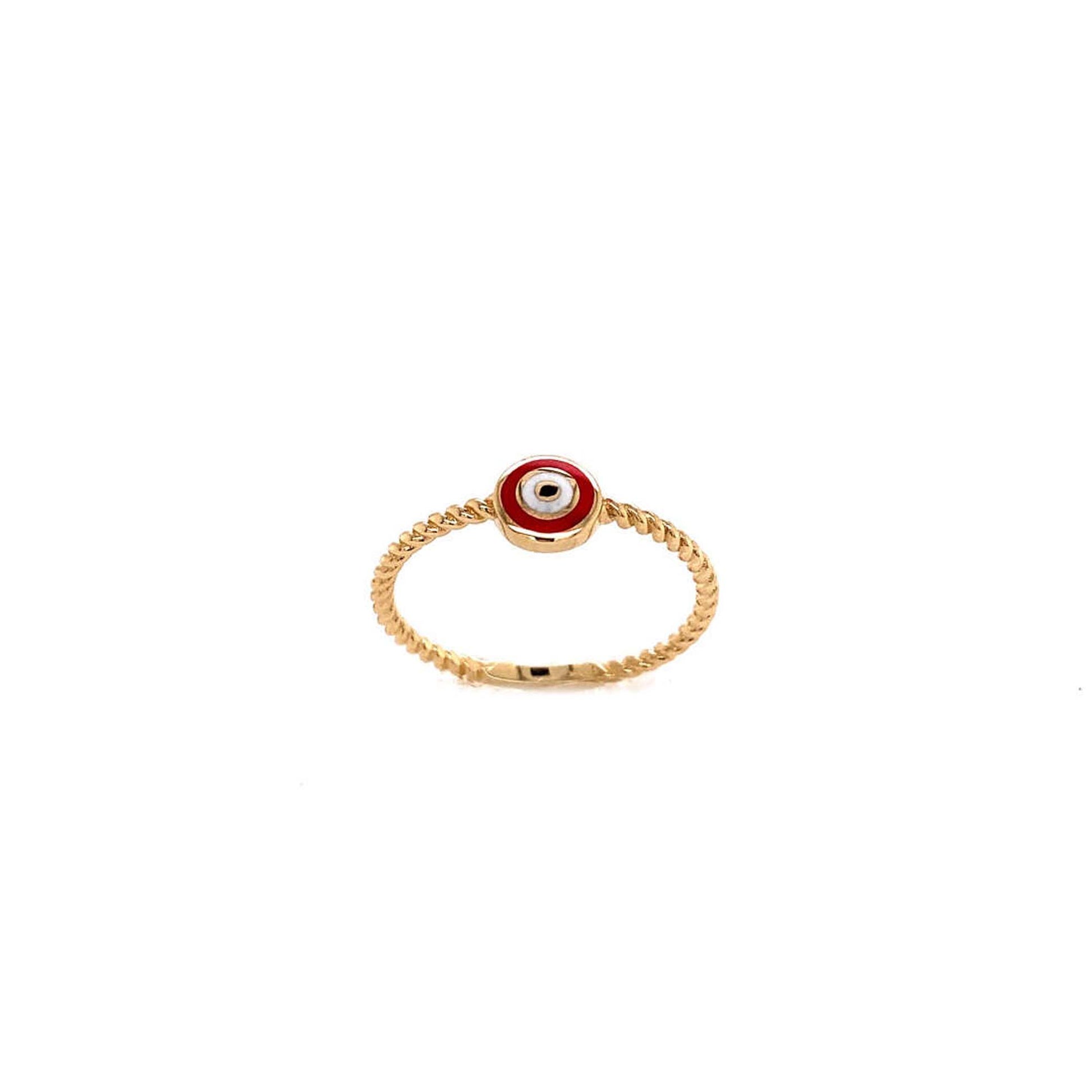 14k Yellow Gold Red Enamel Rounded Evil Eye Ring