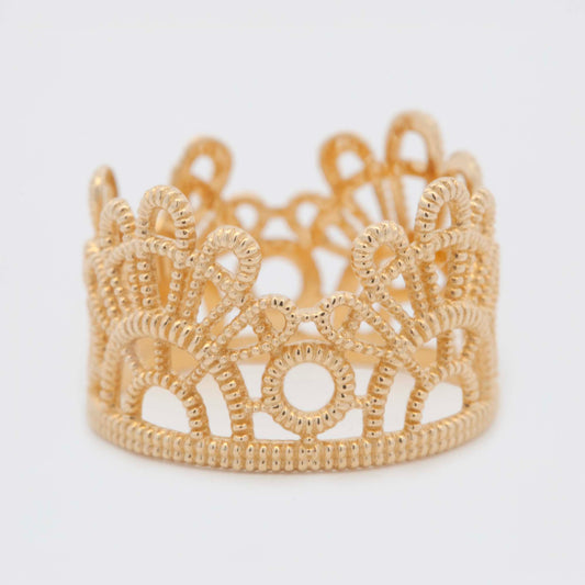 14k Yellow Gold Open Filigree Crown Ring