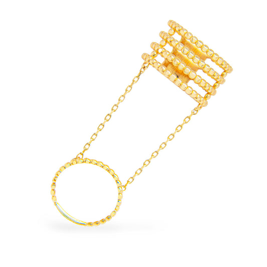14k Yellow Gold Triple Beaded Band Chain Ring
