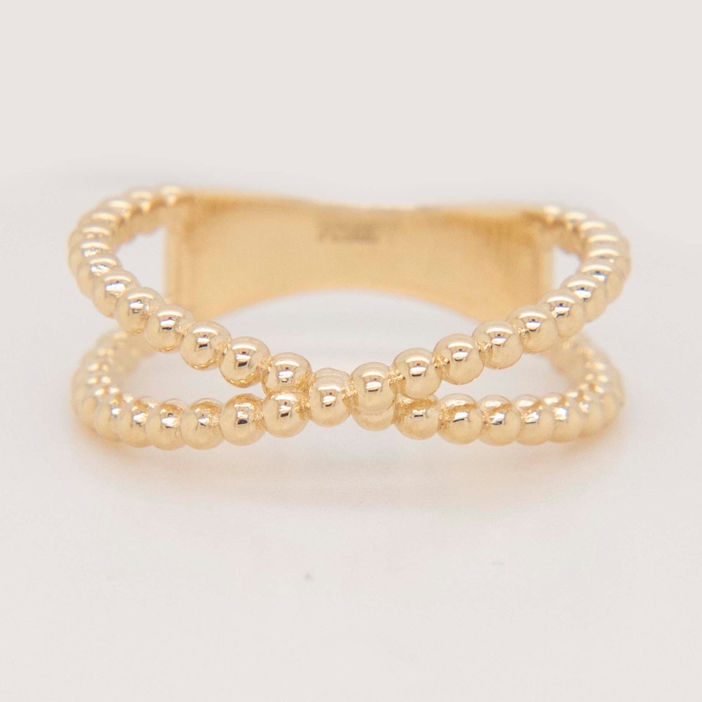14k Yellow Gold Criss Cross Beaded Ring