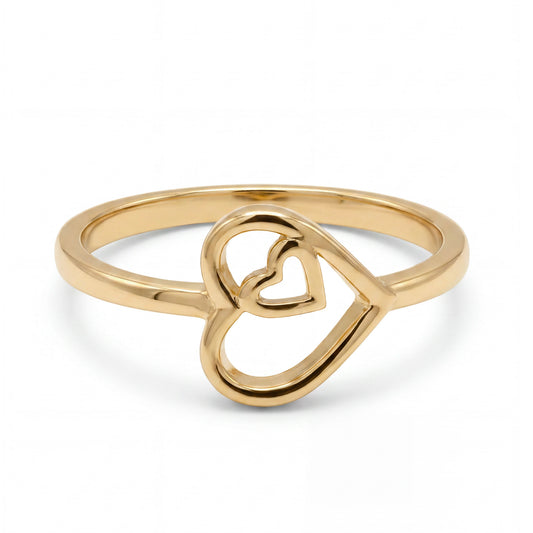 14K Yellow Gold Double Open Heart Sideways Ring