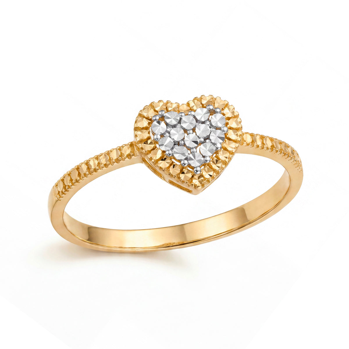 14K 2 Tones Gold Diamond Cut Heart Ring